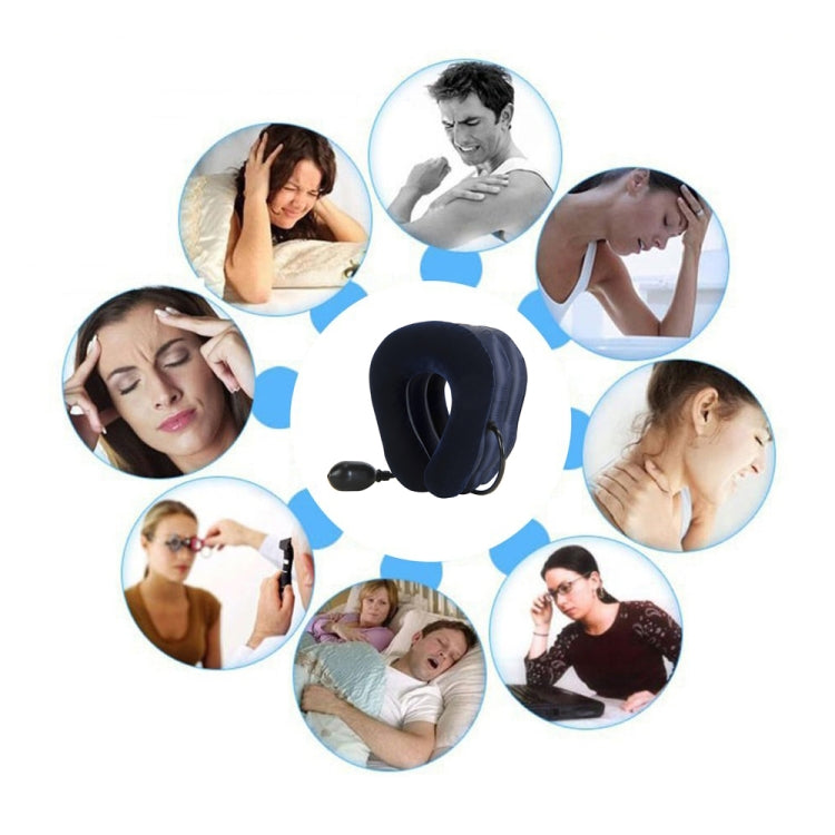 Inflatable Air Cervical Neck Traction Device Soft Head Back Shoulder Neck Ache Massager Headache Pain Relief Relaxation Brace, Half Cashmere (Dark Blue) - Shello's Creative Boutique