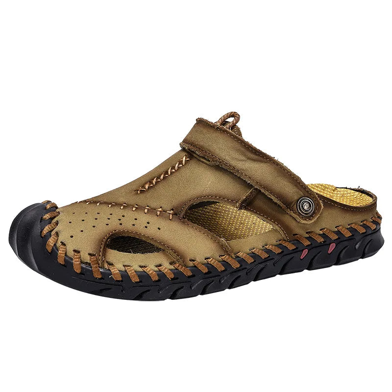 Men's Genuine Leather Sandals - Breathable Beach & Sports Sandals