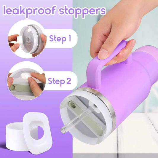 8PCS Accessories Set for Stanley Cup Purple 30oz 40oz tumbler Silicone Straw Topper Cover Cap Boot Handle Charm Initials Sticker - Shello's Creative Boutique