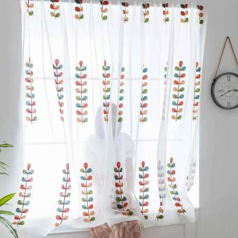 Household Bedroom Window Curtains Punch Free Easy Install Shading Drape Door Screens Modern Leaves White Curtain Home Decor Chic