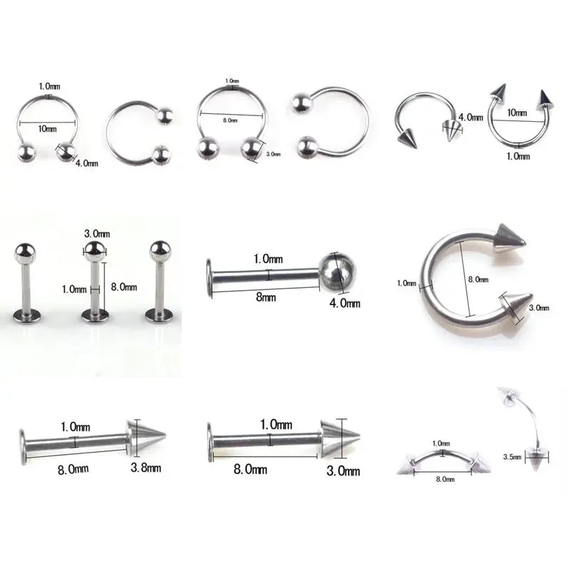 45/90-Piece Stainless Steel Body Piercing Jewellery Set