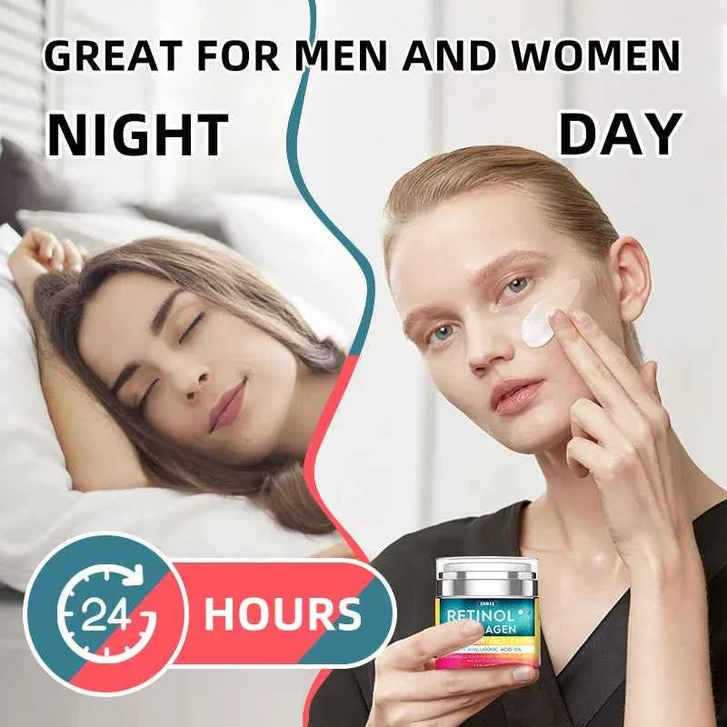 Retinol Cream for Face with Hyaluronic Acid, Day-Night Anti-Aging Moisturizer Collagen Cream for Face Reduces Wrinkles, Dryness