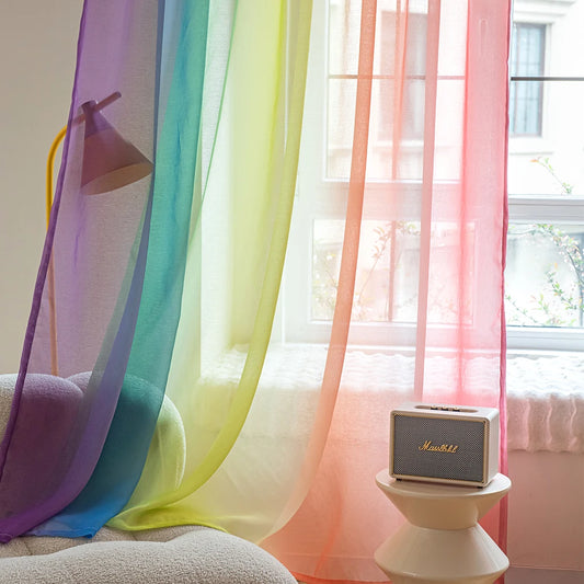 Rainbow Ombre Sheer Curtains - Colorful Gradient Voile Drapes for Bedroom - Shello's Creative Boutique