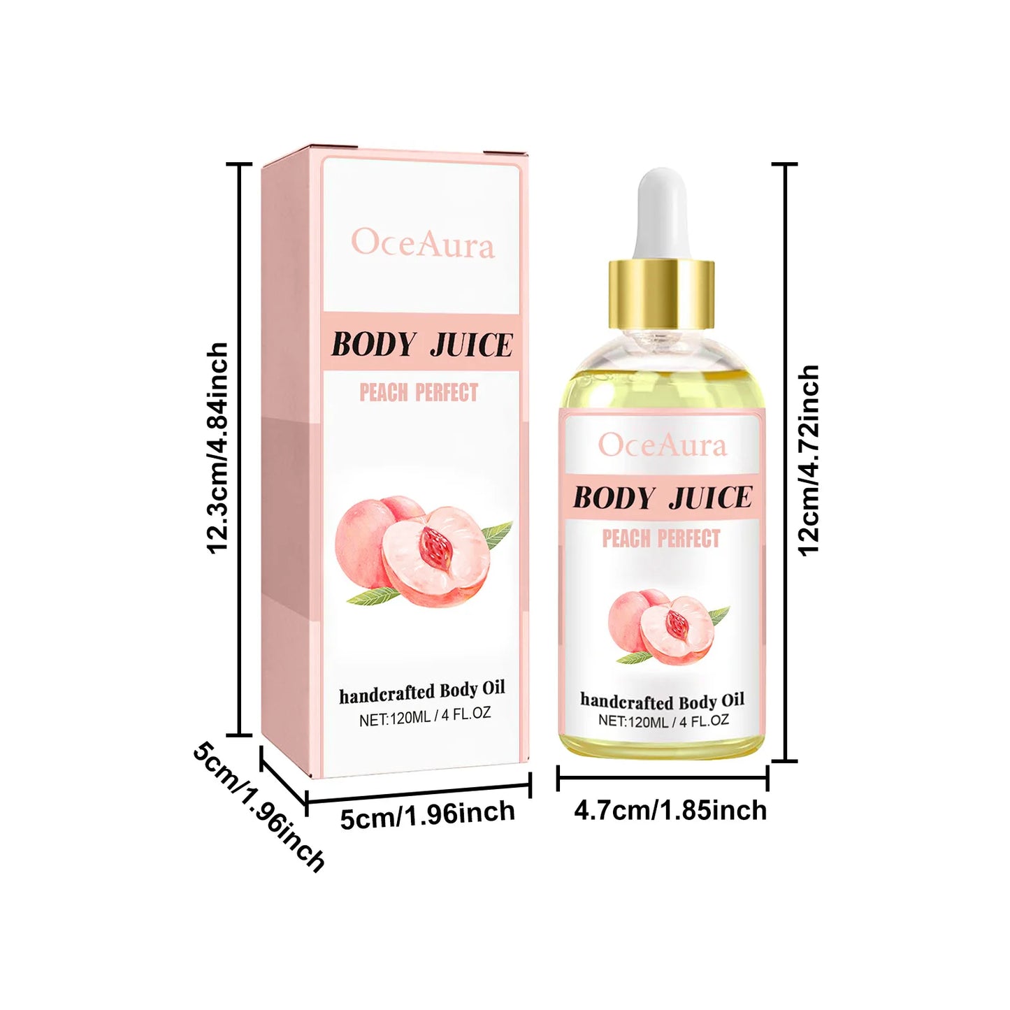 OceAura Peach Body Oil – 4 Oz Moisturizing & Tightening Massage Elixir - Shello's Creative Boutique