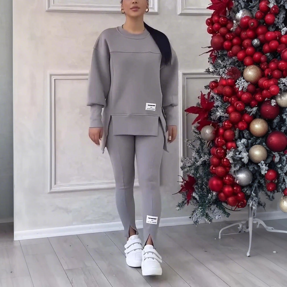 LAPA Women's Irregular Two-Piece Sweatshirt & Trouser Set – Autumn/Winter Casual Loose Knit Outfit (S–XXXL)