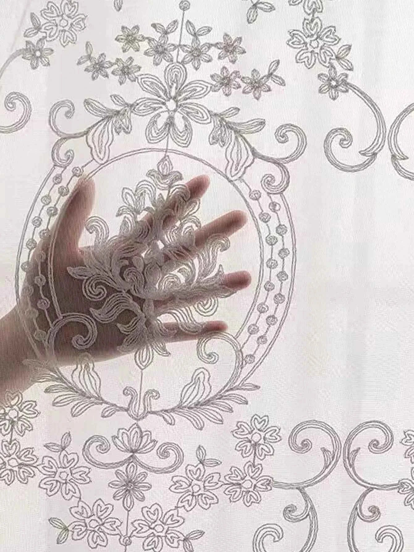 White Embroidered Floral Sheer Curtains - Elegant Voile Drapes for Living Room & Bedroom