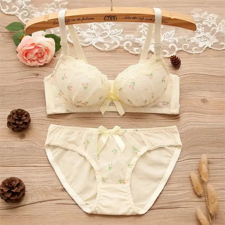 Wokeayer Vintage Plaid Push-Up Bra & Panty Set – Seamless Wire-Free Lingerie for Women, Sexy Fitness Underwear (Sizes 70A–80B)