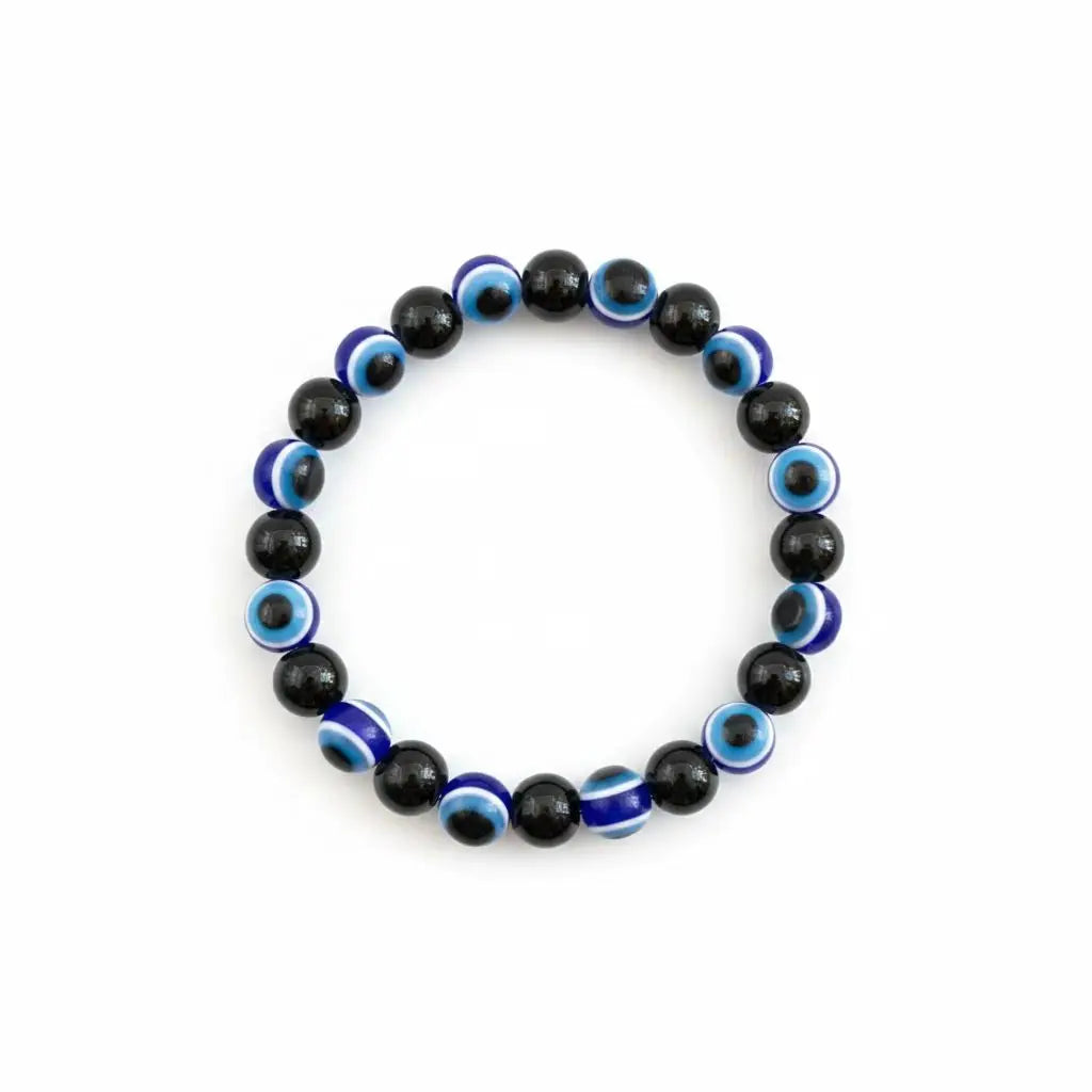Evil Eye & Obsidian Protection Bracelet – Blue Evil Eye Stretch Bracelet
