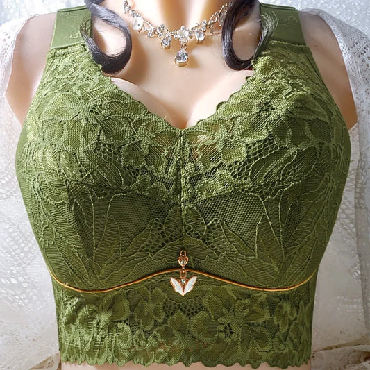 Embroidered Push-Up Backless Bra – Sexy Lace Lingerie for Women, Plus Size Wire-Free Bra Tops (C–E Cup, 36–48)