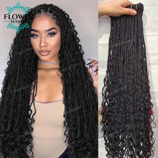 Boho Box Braids Human Hair Bundles - Curly Weave Double Weft 150g Remy Hair - Shello's Creative Boutique
