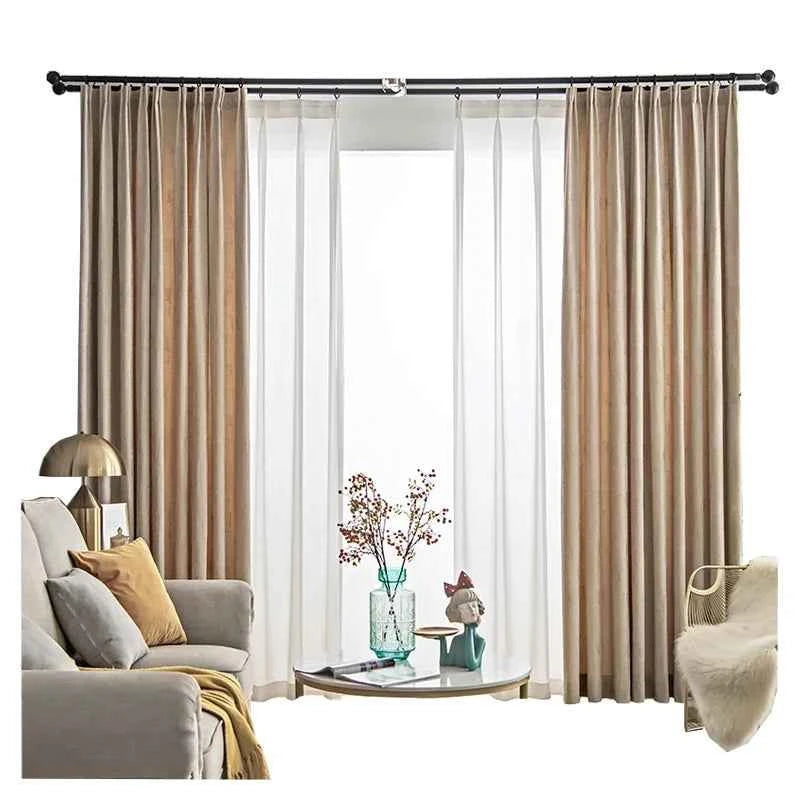The New Simple Curtains for Living Dining Room Bedroom and Modern Beige Bronzing Flannel Thickened Shading Velvet Light Luxury