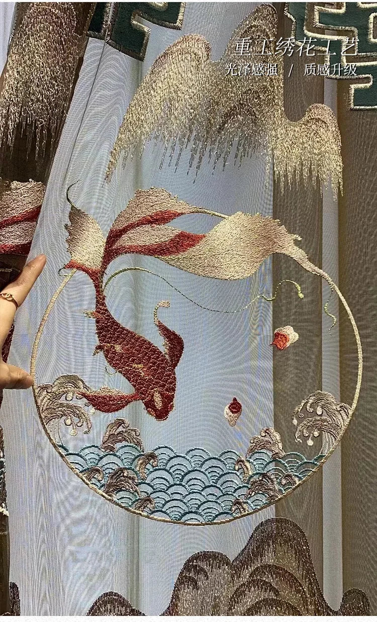 Embroidered Modern Velvet Blackout Curtains - Custom Classic Shading Drapes for Living Room & Bedroom