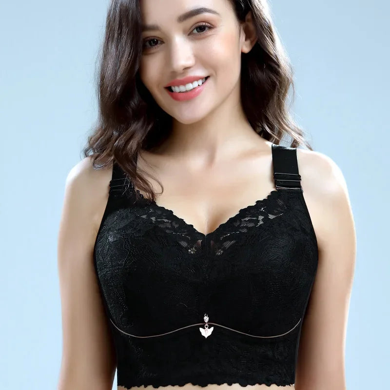 Embroidered Push-Up Backless Bra – Sexy Lace Lingerie for Women, Plus Size Wire-Free Bra Tops (C–E Cup, 36–48)