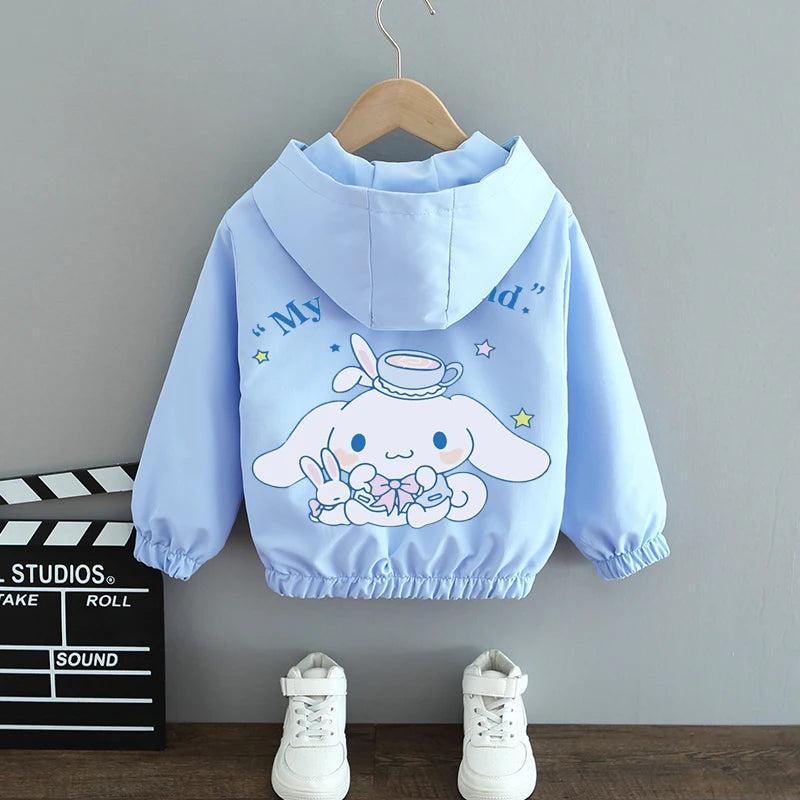 MINISO x Sanrio Girls’ Windbreaker Jacket – Hello Kitty & Cinnamoroll Cartoon Hooded Zip-Up Outerwear Shello's Creative Boutique