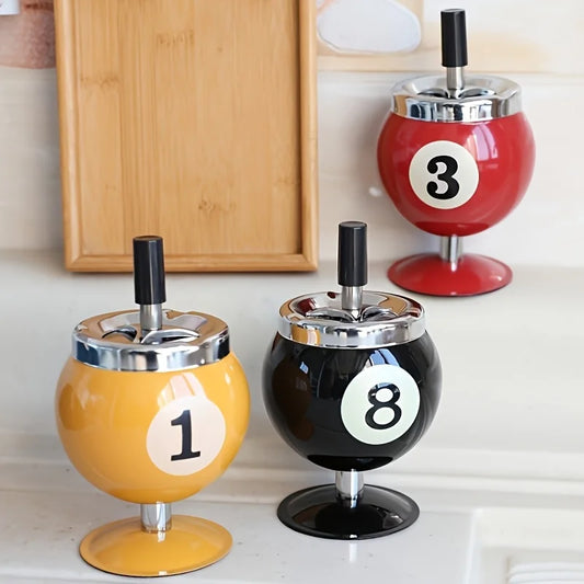 Pool Ball Ashtray With Lid – Anti-Fly Ash Desk Decoration Gift for Billiard Lovers
