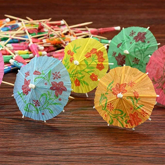 50pcs Mini Cocktail Umbrella Picks — Paper Parasol Party Sticks for Drinks & Cakes