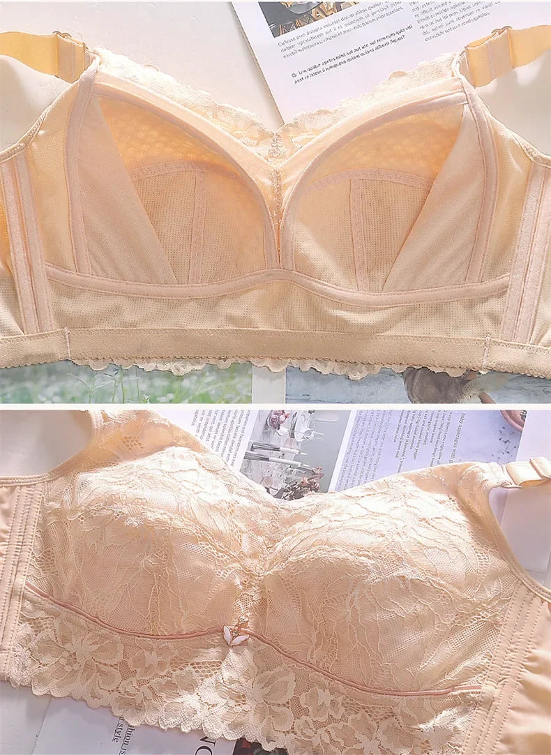 Embroidered Push-Up Backless Bra – Sexy Lace Lingerie for Women, Plus Size Wire-Free Bra Tops (C–E Cup, 36–48)