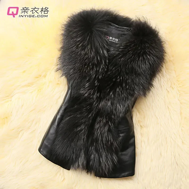 Faux Leather Vest with Fur Collar - Sleeveless Winter Coat - Shello's Creative Boutique