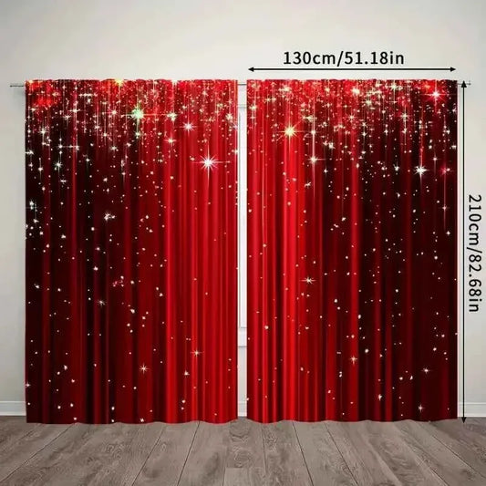 Elegant Red Curtains - Modern Geometric Pole Pocket Drapes for Bedroom & Living Room, 2 Panels - Shello's Creative Boutique