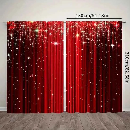Elegant Red Curtains - Modern Geometric Pole Pocket Drapes for Bedroom & Living Room, 2 Panels