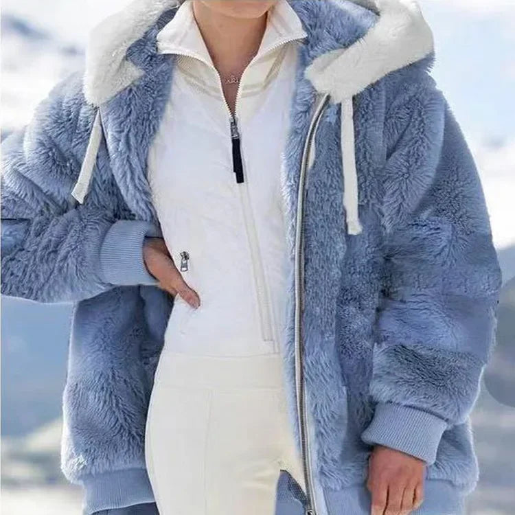 Women's Winter Hooded Coat 2026 - Thick Cashmere Plaid Stitched Jacket with Zipper - Shello's Creative Boutique