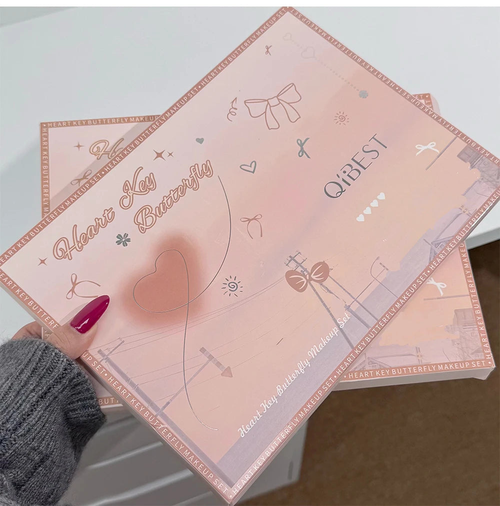 Makeup Gift Box Butterfly Bow Heart Limited Lipstick Powder Blush Eyeshadow Makeup Gift Box Set and Necklace Gifts for Women - Shello's Creative Boutique