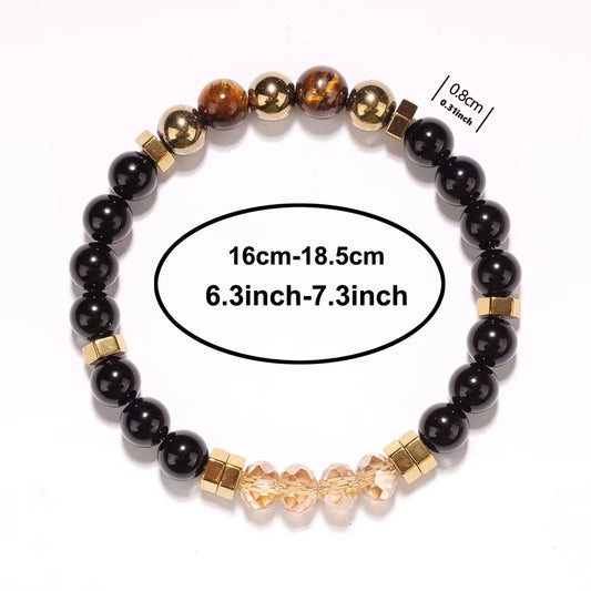 Hematite & Pyrite Natural Stone Beaded Bracelet – Unisex Stretch Bangle
