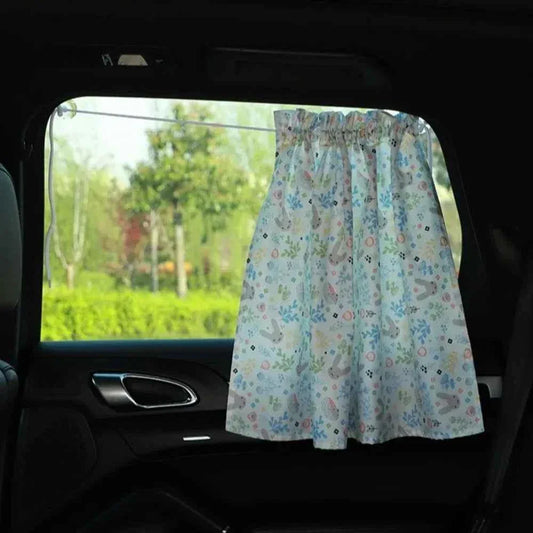 Car Window Curtains - Cute Cartoon Animal & Floral Sunshade with UV Protection - Shello's Creative Boutique