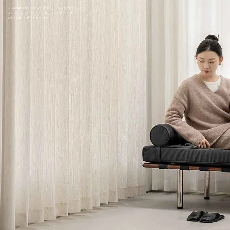 Luxurious Textured Thick Tulle Curtains - Insulated Sheer Drapes for Living Room & Bedroom