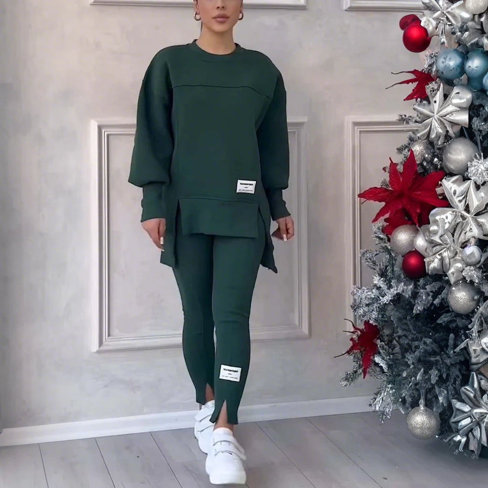 LAPA Women's Irregular Two-Piece Sweatshirt & Trouser Set – Autumn/Winter Casual Loose Knit Outfit (S–XXXL)