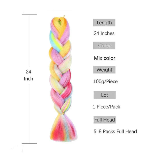 Jumbo Braiding Hair - Rainbow Mix Four Color Silky Twist Extensions - Shello's Creative Boutique