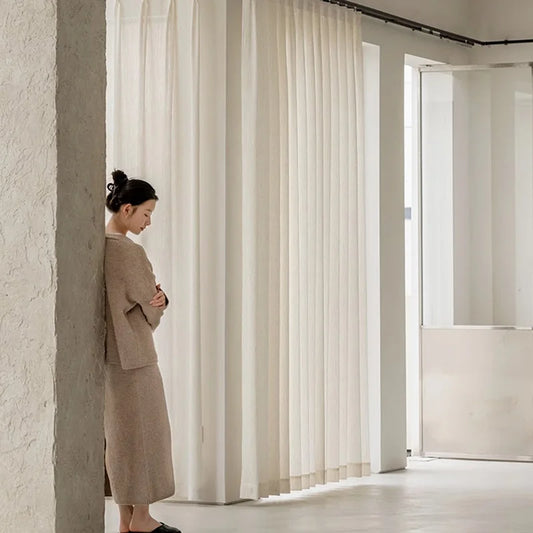 Luxurious Textured Thick Tulle Curtains - Insulated Sheer Drapes for Living Room & Bedroom