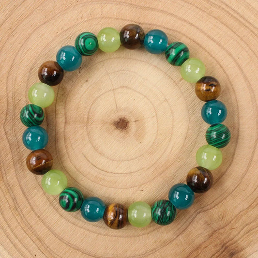 Bohemian Tiger Eye & Malachite Natural Stone Beaded Bracelet