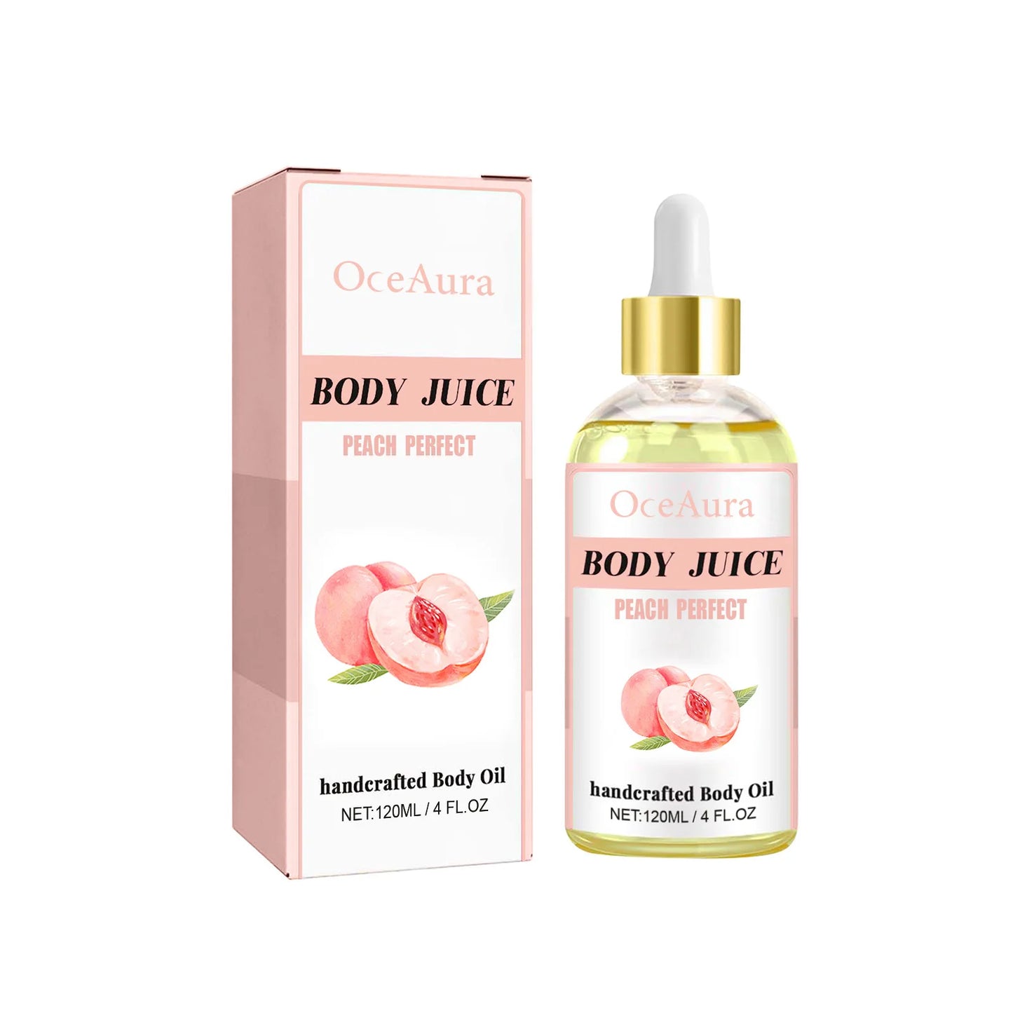 OceAura Peach Body Oil – 4 Oz Moisturizing & Tightening Massage Elixir - Shello's Creative Boutique