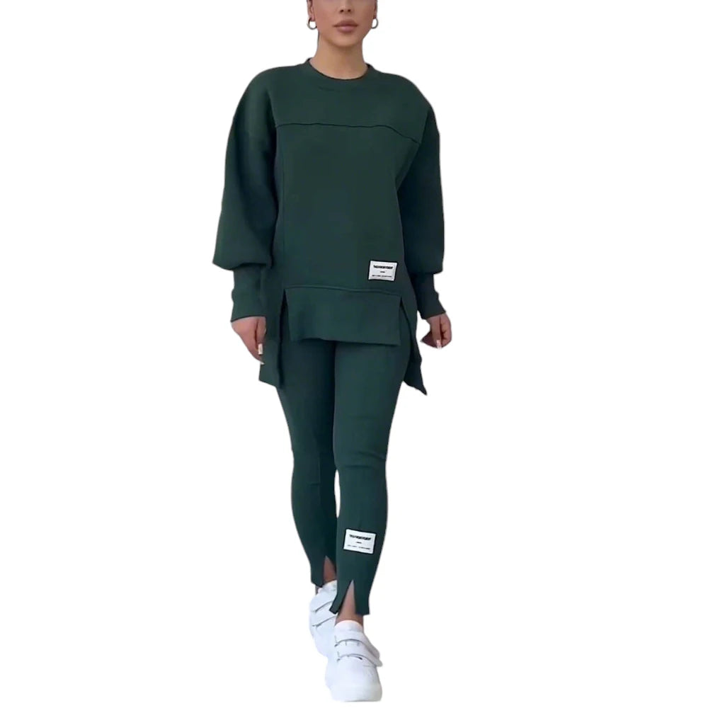 LAPA Women's Irregular Two-Piece Sweatshirt & Trouser Set – Autumn/Winter Casual Loose Knit Outfit (S–XXXL)