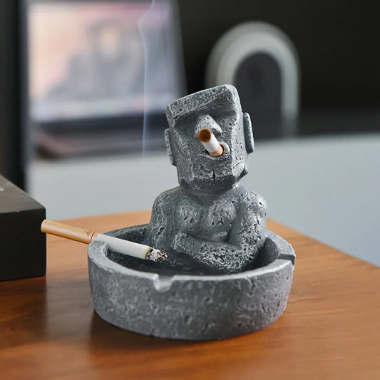 Moai Stone Resin Ashtray – Funny Decorative Desktop Cigarette Tray