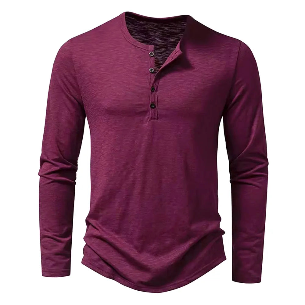 Men's Cotton Henley Neck T-Shirt - Long Sleeve Casual Shirt - Shello's Creative Boutique