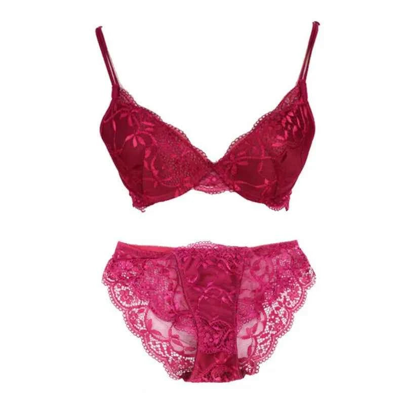 Women Sexy Lace Bra 2Pcs/Sets Fashion Thin Breathable Bra Push-up Underwear Underpants Female Embroidered Hollowed Lace Bra Set