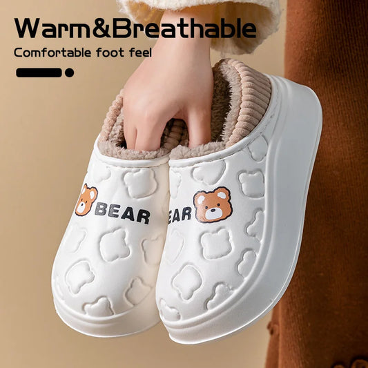 Women's Waterproof Winter Slippers – Non-Slip Insulated Cotton Shoes