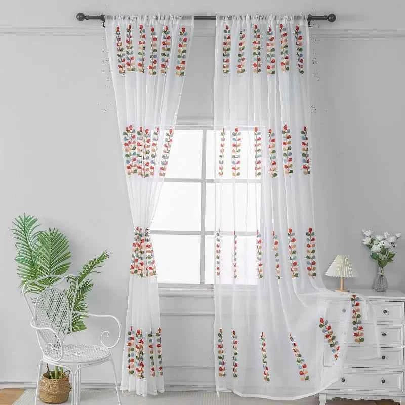 Boho Sheer Curtains for Living Room - Light Filtering Window Drapes, 2 Panels