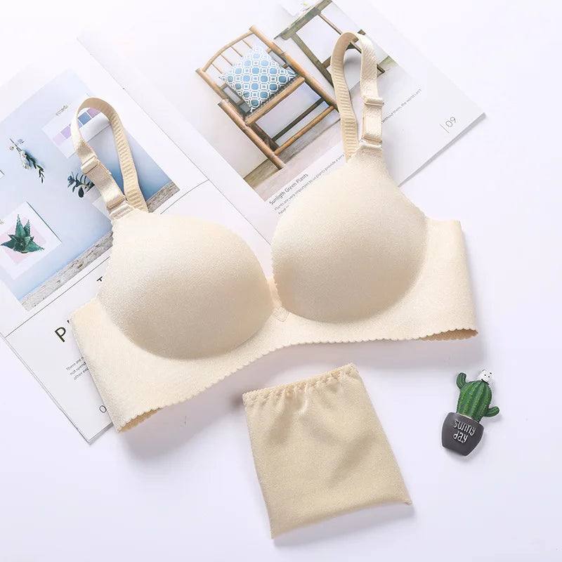 NURRASA Seamless Push-Up Bra & Panty Set – Sexy Floral Wire-Free Lingerie for Women, 3/4 Cup Adjustable Brassiere & Briefs (Sizes 70AB–85AB)