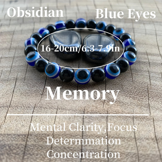 Evil Eye & Obsidian Protection Bracelet – Blue Evil Eye Stretch Bracelet