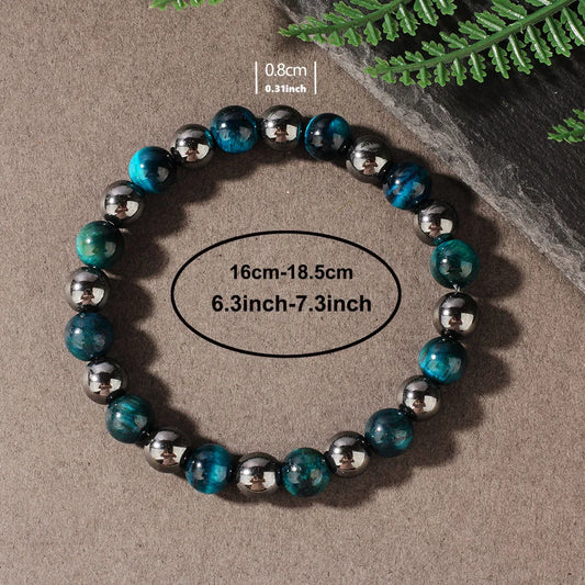 Natural Blue Tiger Eye Stone Bracelet – Unisex Handmade Stretch Beaded Bangle