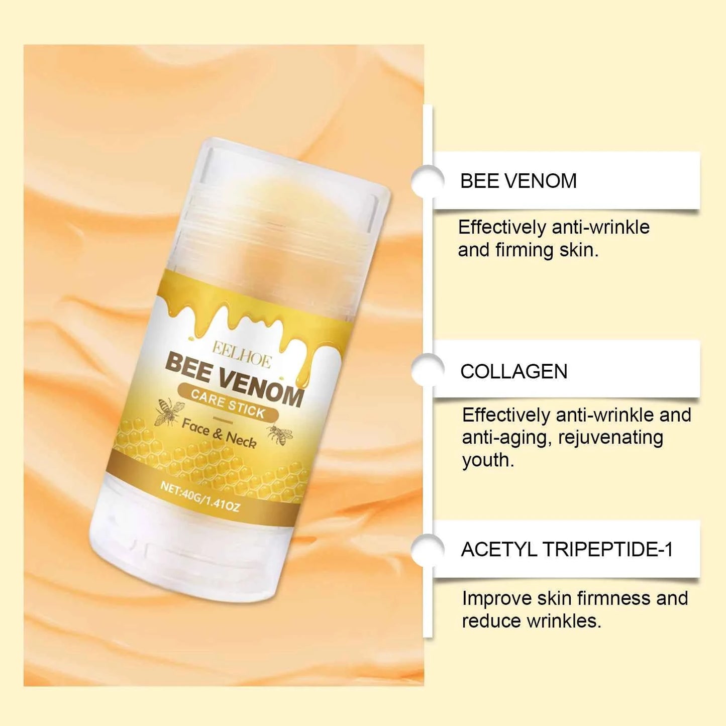 Bee-Venom Neck Care Stick Contains Collagen Lift & Tighten Skin Lighten Neck Lines Double Chin Moisturizing Beauty Neck Cream