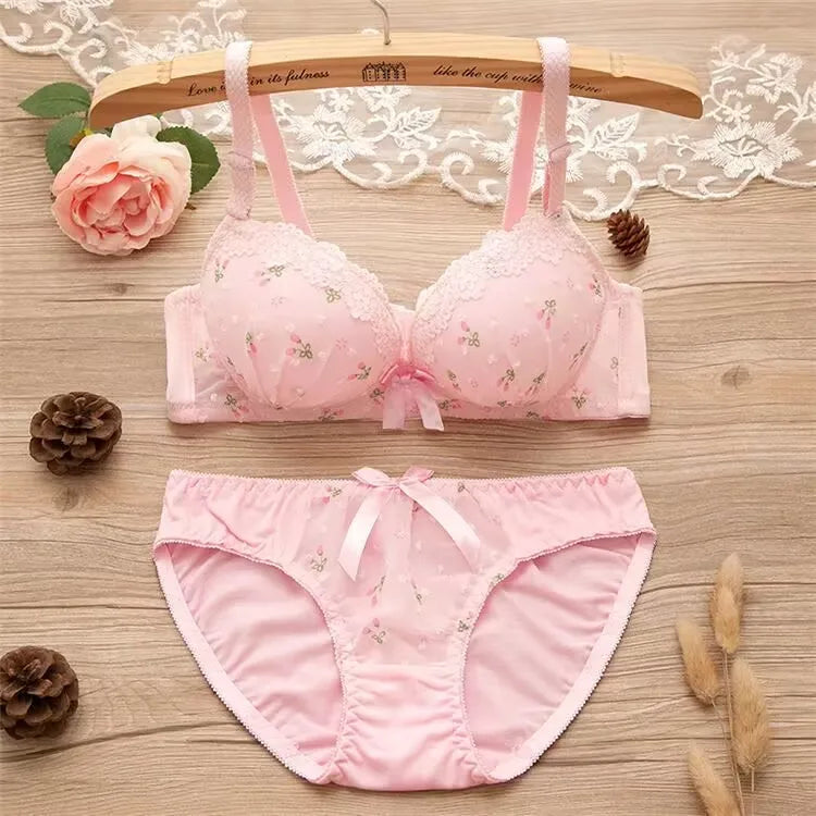 Wokeayer Vintage Plaid Push-Up Bra & Panty Set – Seamless Wire-Free Lingerie for Women, Sexy Fitness Underwear (Sizes 70A–80B)