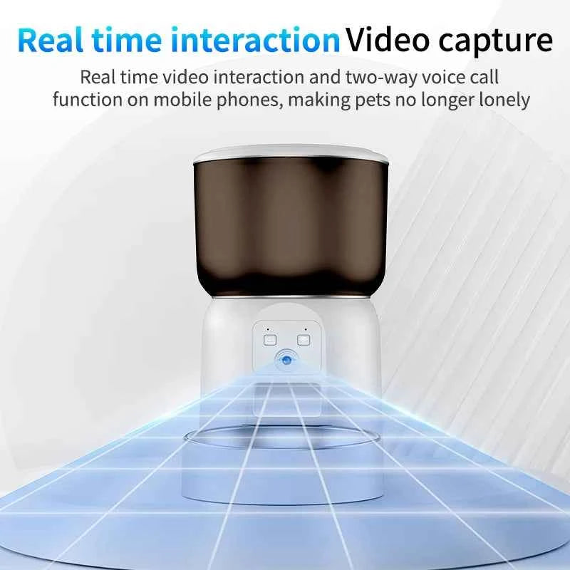 3L large capacity pet feeder, equipped with high-definition camera and stainless steel food bowl, with application