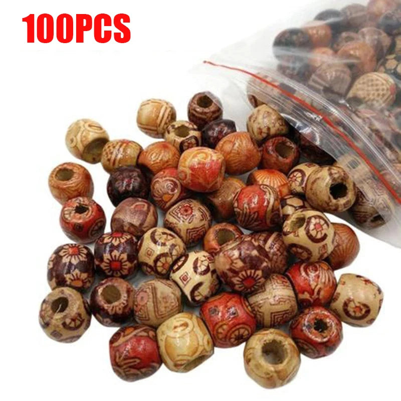 100pcs Wooden Dreadlock Beads - Vintage Natural Wood Hair Accessories - Shello's Creative Boutique