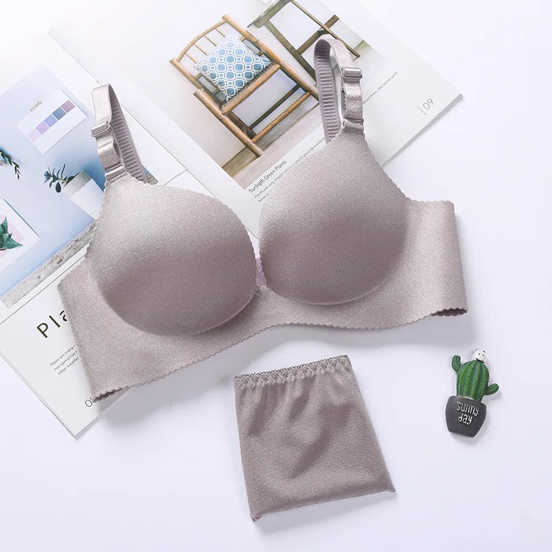 NURRASA Seamless Push-Up Bra & Panty Set – Sexy Floral Wire-Free Lingerie for Women, 3/4 Cup Adjustable Brassiere & Briefs (Sizes 70AB–85AB)