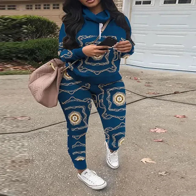 SOMO Plus Size Two Piece Set Women Outfit High Neck Hoodies Sweatshirt Pants Tracksuit Streetwear Suit Wholesale Dropshipping - Shello's Creative Boutique