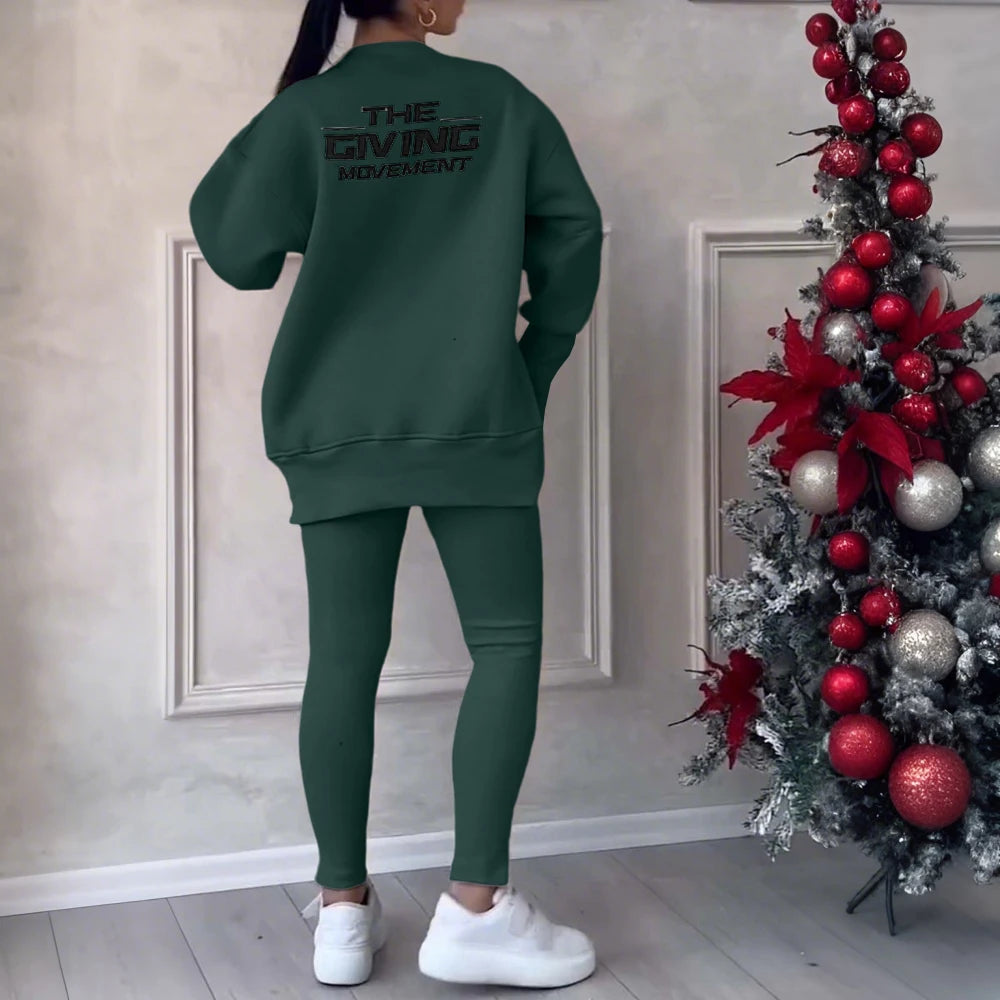 LAPA Women's Irregular Two-Piece Sweatshirt & Trouser Set – Autumn/Winter Casual Loose Knit Outfit (S–XXXL)